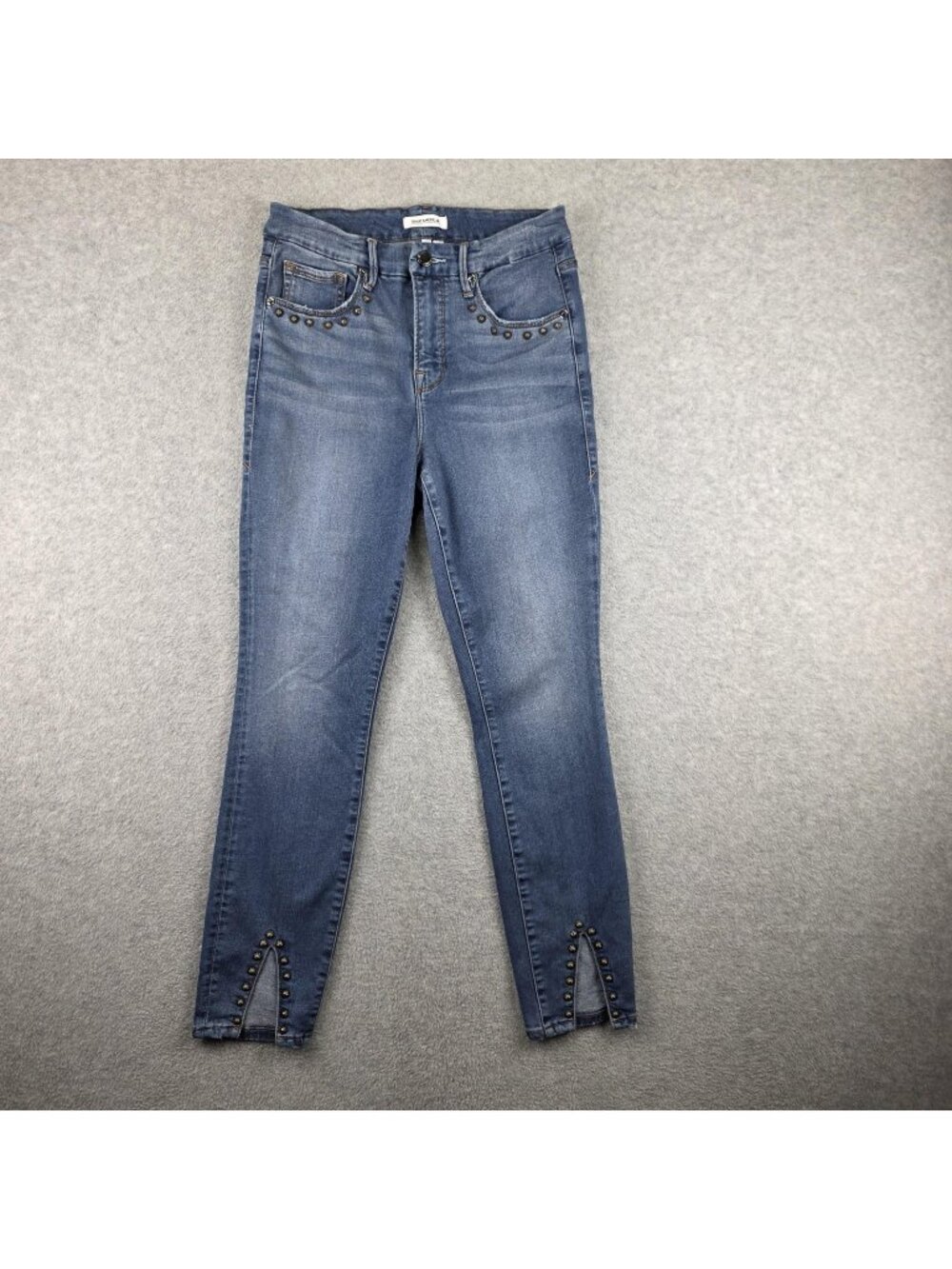 Good American Good Legs Jeans Womens 8 Blue Crop Skinny Studded Stretch Denim